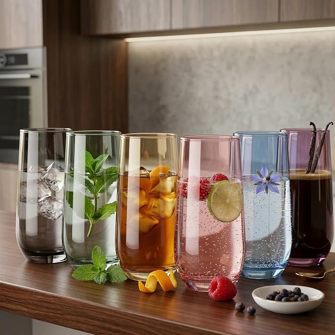 Smokey Sand Drinking Glasses Set of 6 | Translucent Brown Glassware | 16 oz Brown Glass Cups | Highball Drinkware for Cocktails, Long Drink, Mojito, Juice, Soda | Modern Tortoise Drinkware - Image 8