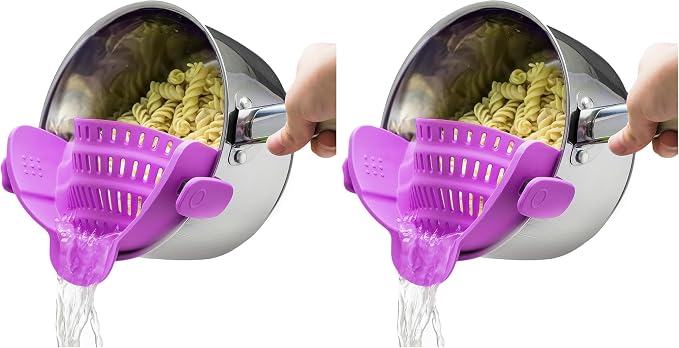 Kitchen Gizmo Snap N Strain Pot and Pasta Strainer - Strainers and Colanders - Adjustable Silicone Clip On Strainer for Pots, Pans, and Bowls - Kitchen Colander - Purple (Pack of 2) by KitchenGizmo