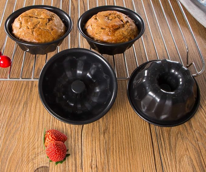 Webake 4 Inch Mini Fluted Tube Pans Nonstick Bakeware Set of 4, Angel Food Cake, Kugelhopf, Brownie - Image 8
