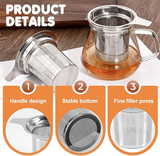 Stainless Steel Tea Infuser Strainers, 2025 New Loose Leaf Tea Filter, Ultra-Fine Mesh Filter Cup, Large Capacity Reusable Cup Filter, For Brewing Loose Leaf Tea And Coffee (3 PCS)