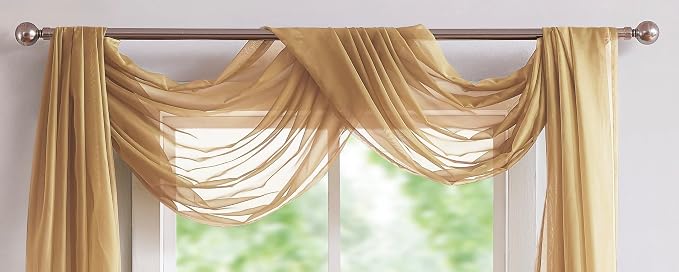 Warm Home Designs 55 x 360 Caramel Gold Sheer Window Scarf. AM Gold 360" | Extra Long Window Scarves Valances are Great As Wedding Arch Draping Fabric, Bed Canopy Or for Decorative Project. - Image 8
