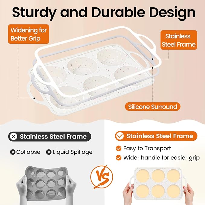 Silicone Jumbo Muffin Pan for Baking with Metal Reinforced Frame, 6 Cup Nonstick Extra Large Muffin Tin, BPA Free Cupcake Pan and Dishwasher Safe Big Muffin Pan - Image 4