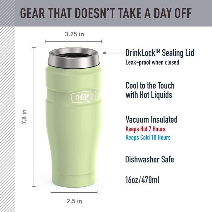 THERMOS Stainless King Vacuum-Insulated Stainless Steel Tumbler - 16oz, Matte Green - Insulated Coffee Tumbler for Hot & Cold Drinks - Leak-Proof & Sweat-Proof for Commuting & Traveling - Image 2