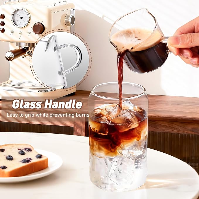 DWTS DANWEITESI Espresso Cups Set of 2: Espresso Machine Accessories - Espresso Shot Cups for Home Baristas - Essential Coffee Bar Accessories - 4oz Glass Espresso Cup Set with Handled and Spout - Image 4