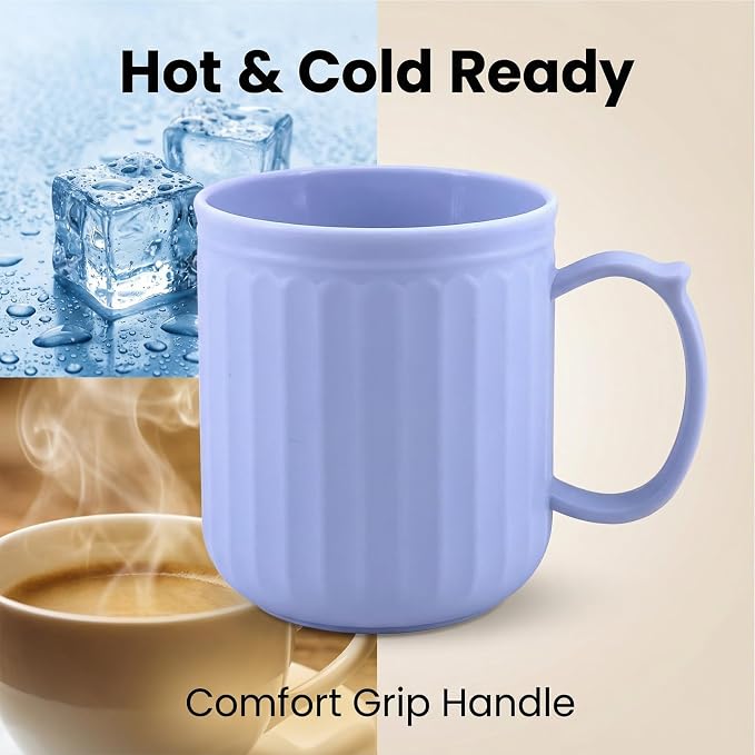 Plastic Coffee Mug with Handle set of 6, 13 oz Iced-Tea Cup Rainbow | BPA Free Reusable Food Grade PP, Unbreakable, Dishwasher Safe, Lightweight, Elderly Kid Safe, Kitchen Party Camping Outdoor - Image 3