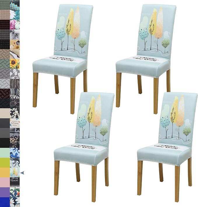 Dining Chair Covers, Stretch Seat Covers, Washable Furniture Protector | 4 Pack, Washable, Stretch Fit, Soft, Non Slip, Dining Chair Covers, Seat Protector, Furniture Cover,Easy Clean by BIETYONE