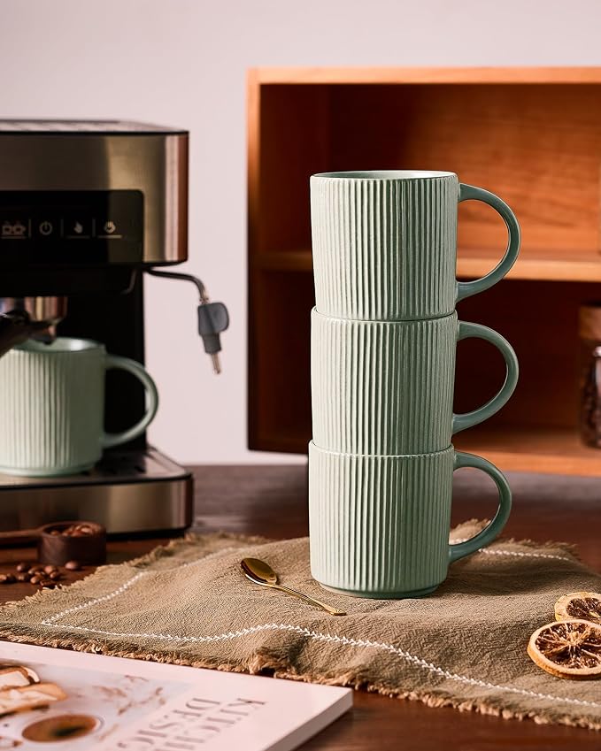 famiware Coffee Mug Set for 6, Star 12 oz Catering Mugs Cup Set with Handle for Coffee, Tea, Cocoa, Milk - Ceramic Stoneware Drinkware Set, Matte Green - Image 7