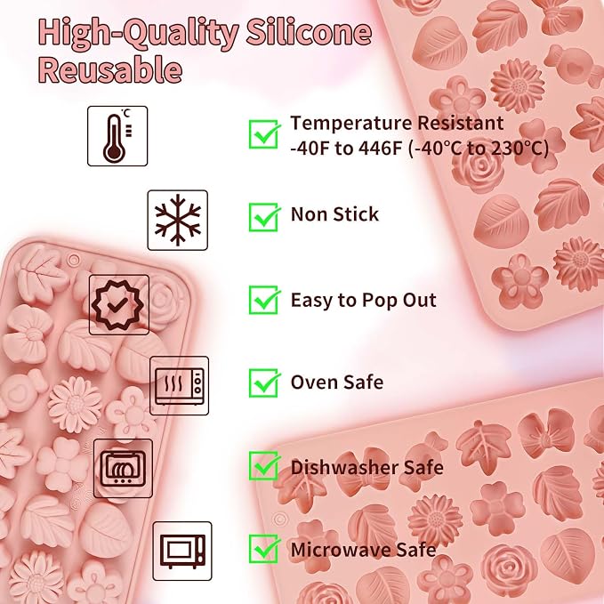 Flower Molds Silicone for Chocolate, Candy, 2 Pcs, 36-Cavity | Flower Chocolate Mold for Gummy,Jelly, Ice Cubes, Cake Decorations, DIY Party Favors, Non-Stick, Soft & Durable - Image 5