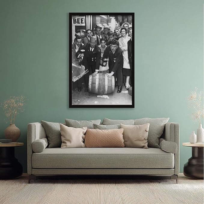 Celebrating Repeal of Prohibition, Beer Keg Poster, Speakeasy Liquor Bar, Black And White , Man Cave , Retro Wall Decor Canvas Poster Bedroom Decor Sports Landscape Office Room Decor Gift Black Frame - Image 5