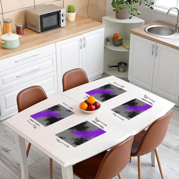 Feelyou Purple Grey Black Placemats Set of 4 18"x12" Kids Abstract Placemat for Kitchen Dining Table Decor Indoor Outdoor for Boys Geometric Table Place Mats, Modern Art Luxury - Image 3