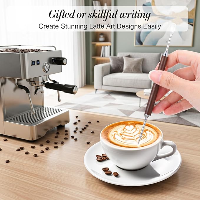 3 Pack Latte Art Pen, Double-Ended Coffee Latte Art Tools, Stainless Steel Coffee Drawing Tools with Wood Handle Barista Accessories for Espresso Designs, Home and Cafe Use