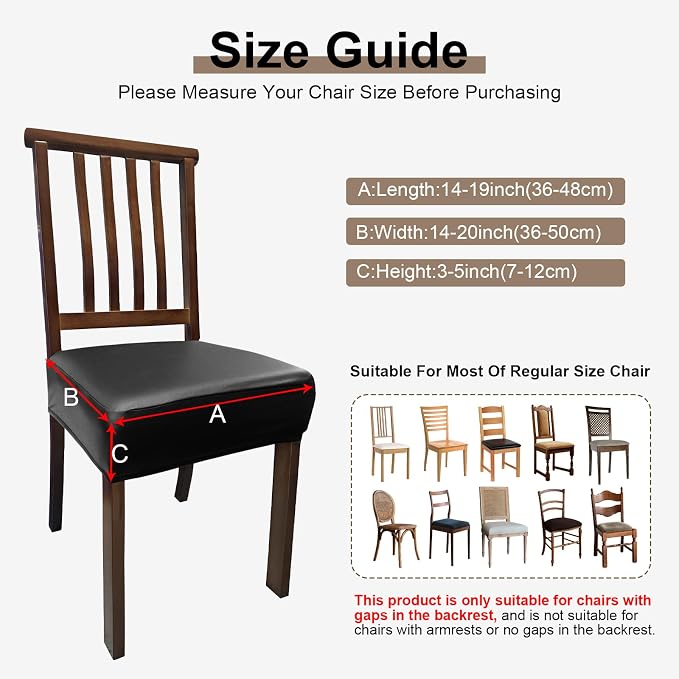 Waterproof Pu Leather Seat Covers for Dining Room Chairs Set of 4,Soft Chairs Seat Slipcovers,Dining Chair Cover Removable Washable Chair Protector Cover Stretch Kitchen Chair Covers - Image 5