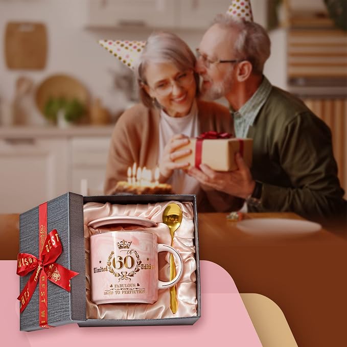 60th Birthday Gifts for Women - Fabulous 1966 Aged to Perfection Happy Birthday Mug - Limited Edition 60th Pink Coffee Mug Printed with Gold, Gift Idea for Turning 60 Years Old Women, Gift Boxed | Limited Edition 60th Pink Happy Birthday Mug Printed wi... - Image 6
