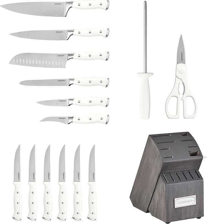 Cuisinart 15-Piece Knife Set with Block, High Carbon Stainless Steel, Forged Triple Rivet, White/Charcoal Gray C77WTR-15PCG - Image 4