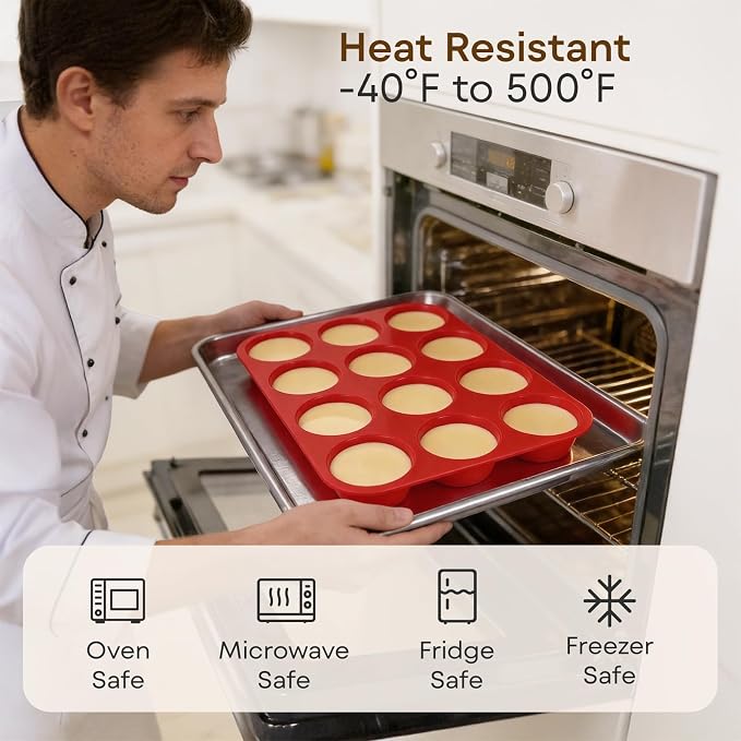 Silicone Mold for Baking, 12 Cup Nonstick Muffin Pan 2Pcs | Food-Grade Silicone Muffin Tin, Oven Dishwasher Freezer Safe Silicone Molds for Home Baking DIY, Cupcakes, Egg Bites - Image 4
