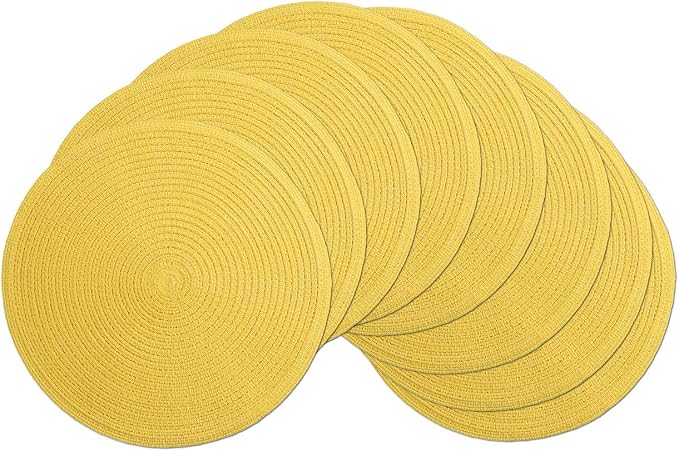 SHACOS Round Braided Placemats Set of 8 Washable Table Mats 15 inch Round Placemat Cotton Polyester Circle Placemat for Dining Table (Yellow, 8) by SHACOS