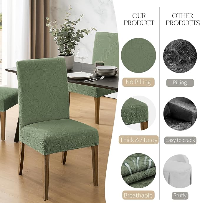 MOSAYT 100% Waterproof Dining Room Chair Covers Set of 4, Super Fit Stretch Jacquard Parson Chairs Slipcovers Removable Washable Chair Seat Protectors for Home, Kitchen, Banquet (Green - XL) - Image 4