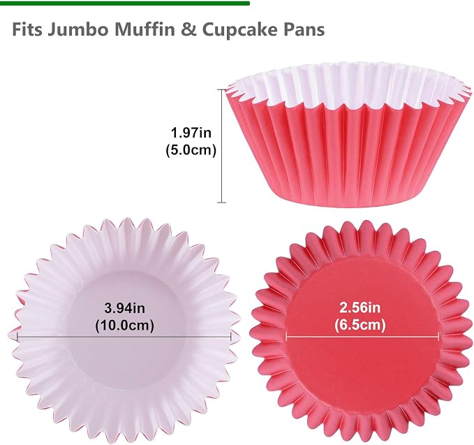 Caperci Heavy Duty Jumbo Cupcake Muffin Liners for Baking - Extra Large 100pcs Grease-Resistant Red Paper Baking Cups, No Muffin Pan Needed, Odorless, Easily Peels (Red) - Image 3