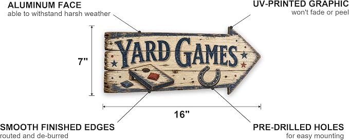 Yard Games Right-Pointing Arrow Sign | barnwood look, rustic, durable print, ready to hang - Image 2
