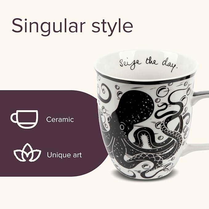 Karma Gifts 14 oz Black and White Boho Mug Octopus - Cute Coffee and Tea Mug - Ceramic Coffee Mugs for Women and Men - Image 3