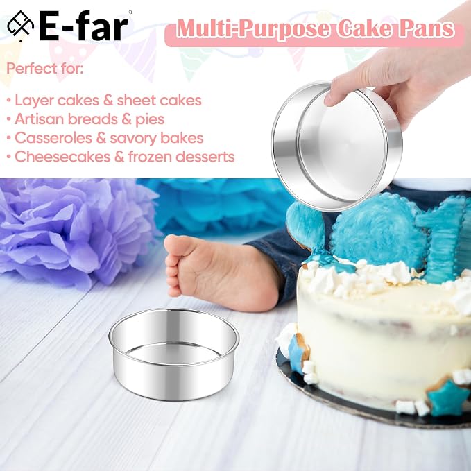 E-far Small Cake Pans Set of 2, 5 Inch Stainless Steel Mini Round Baking Pan Tins - Non-Toxic & Leak-Proof Cake Mold for Smash Birthday Layer Tiered Cheesecake, Easy Clean & Dishwasher Safe - Image 7