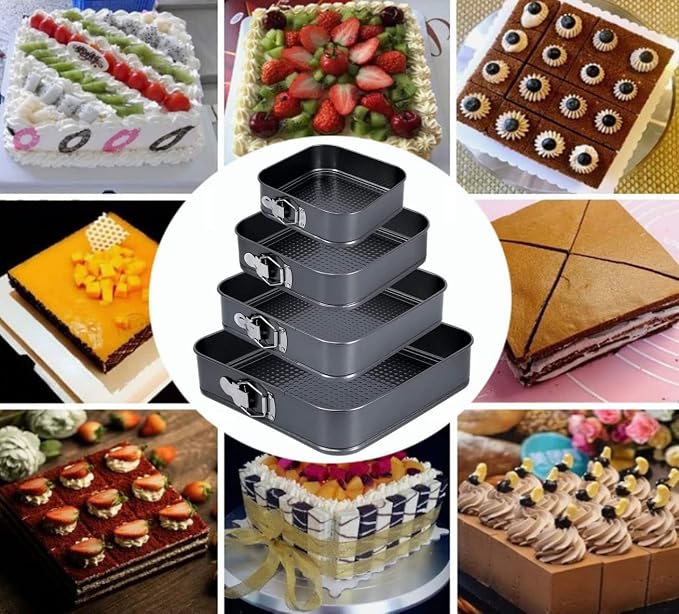 Cake Square Pan Sets for Baking + Cake Decorating Supplies: 4 Non-Stick Springform Pans Set (8.5,9.5, 10, 11 inches), Icing Tips, Cake Leveler – Multi-functional Leak-Proof CheeseCake Pan & eBook - Image 9