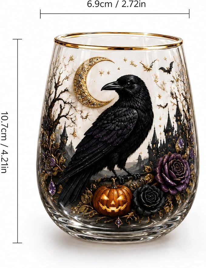 3D Halloween Autumn Glass Art Cup,Stemless Holiday Glassware Collection | Fantasy Fall Witch Wine Glasses,Holiday Printed Table Ornaments,Magical Halloween Home Decor Gifts for Various Beverages - Image 4