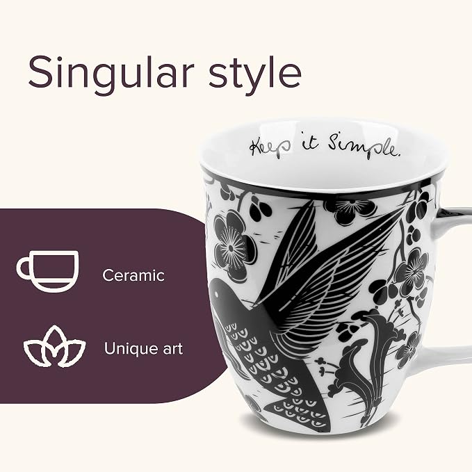 Karma Gifts 14 oz Black and White Boho Mug Hummingbird - Cute Coffee and Tea Mug - Ceramic Coffee Mugs for Women and Men - Image 3
