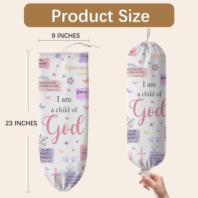 Child of God Plastic Bag Holder Dispenser, Plastic Grocery Bag Organizer & Wall Mount Paper Trash Bags Saver Storage for Kitchen Home Pantry Decor, Faith Kitchen Decor Shopping Bags Storage Dispenser - Image 2