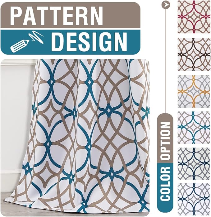 H.VERSAILTEX Blackout Curtains for Bedroom Printed Design 84 Inch Length Thermal Insulated Curtains for Living Room Modern Grommet Window Drapes 2 Panels Set, Teal and Taupe - Image 5