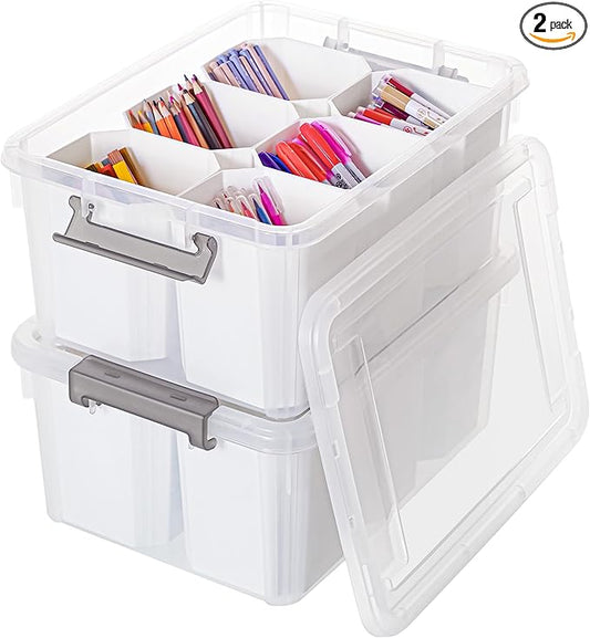 Citylife 17 QT Plastic Storage Bins Clear Storage Box with Lids Multipurpose Stackable Storage Containers for Organizing Tool, Craft, Crayon, 2 Packs