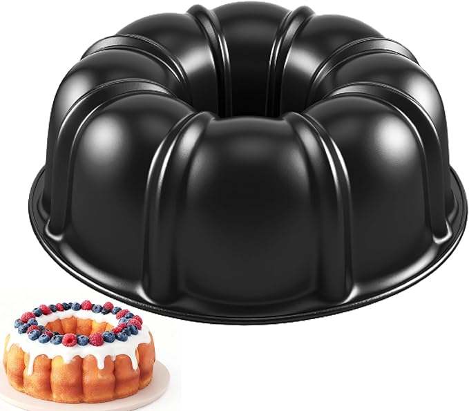10” Cake Pan, Nonstick Fluted Cake Pan, Buntz Pound Cake Mold,Tube Bakeware,Baking Mold for Jello/Gelatin/Chocoflan, Non Toxic, Easy Clean - Black by Shinsin