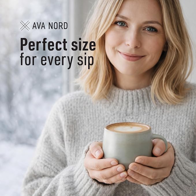 Ava Nord Small Stoneware Ceramic Coffee Mugs Set of 4-6 oz - Sage Ash | Lead-Free, Non-Toxic, Freezer - Microwave & Dishwasher Safe, Comfortable Handle, Aesthetic Nordic Design for Tea, Cappuccino - Image 4
