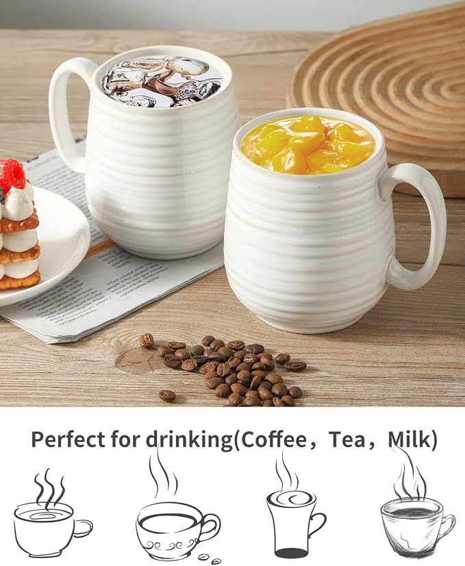 HASENSE Large Coffee Mug,20 oz Ceramic Tea Cup for Office and Home, Big Coffee Mug with Handle for Latte Coffee Tea Soup, Dishwasher and Microwave Safe, 1 PCS (Clay-Infused White) - Image 4