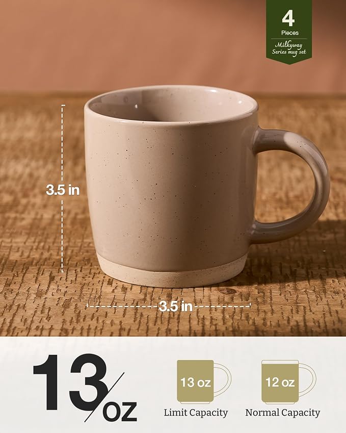 famiware Coffee Mugs for 4, 13 oz Mug Set, Dringking Cup with Handle for Coffee, Tea, Cocoa, Milk, Milkyway Series, Cinnamon Brown - Image 4