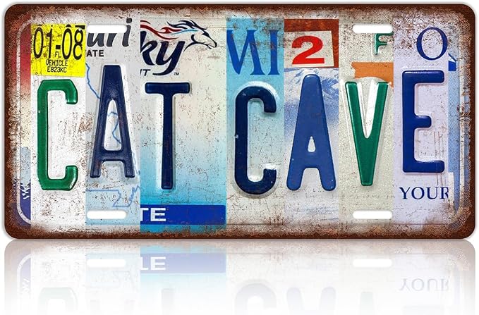 Vintage Cat Cave Metal Tin Sign License Plate Wall Decor 12 x 6 Inches by MTsigns