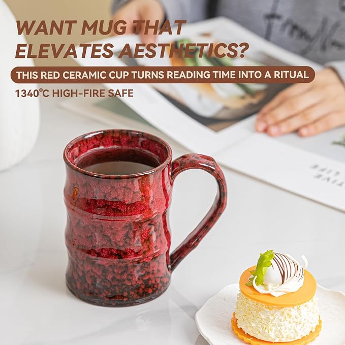 22oz Red Kiln-Change Ceramic Coffee Mug with Ergonomic Handle, 1340℃ High-Fire Unique Large Mug - Lead-Free, Microwave Safe, Great Gift for Valentine’s/Mother’s Day - Image 5