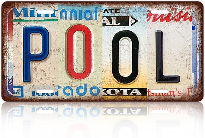 Vintage Pool Metal Tin Sign License Plate Wall Decor 12 x 6 Inches by MTsigns
