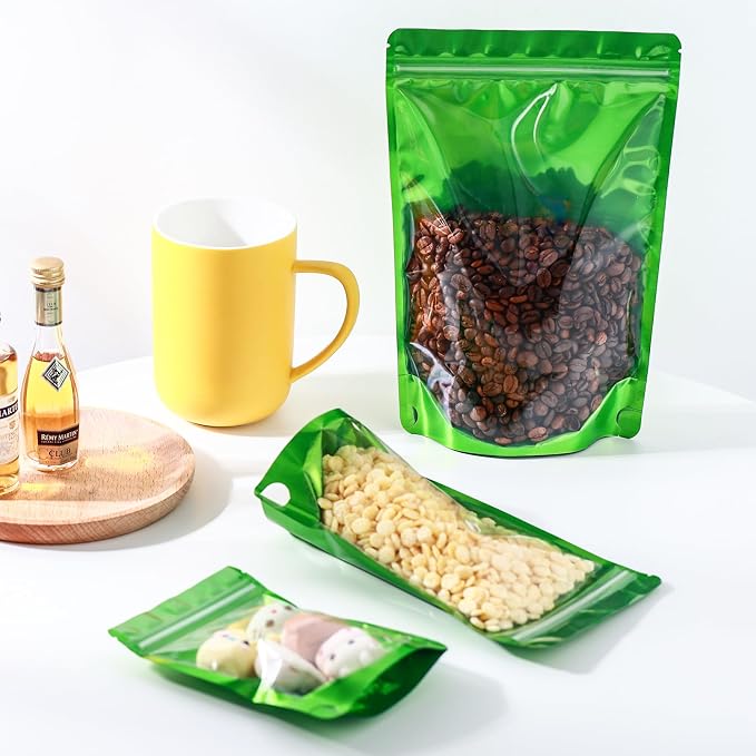 150 Pcs Mylar Bags for Food Storage, 5x8 Mylar Bag with Window Stand Up, Small Holographic Resealable Bags Smell Proof Bag Food Packaging for Small Business Freeze Dried Candy Jewelry Foil Packaging - Image 7