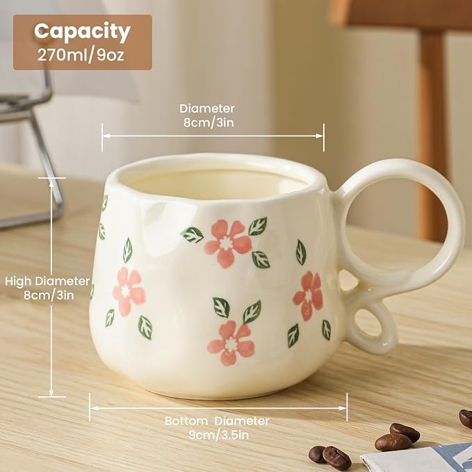 Ceramic Cute Coffee Mug For Women, Pretty Coffee Mug,Espresso Mug,9 Oz (270ml) Floral Mug (Flower) - Image 5
