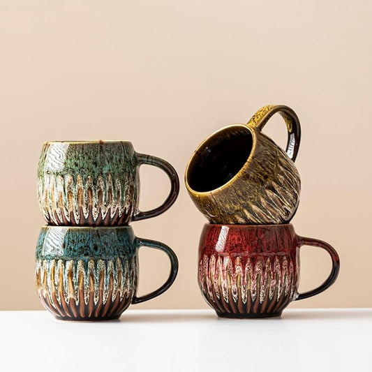 13oz Large Ceramic Coffee Mug, Red/Yellow/Blue/Green, Set of 4 | Large Tea Mug, Microwave Safe, Dishwasher Safe by LPYLXINGYAN