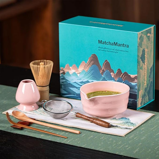 Premium Matcha Ceremony Set – Complete 9-Pcs Ritual Kit – Presented in Luxury Magnetic Gift Box, Perfect for Gifting or Self-Care (Sakura Pink)