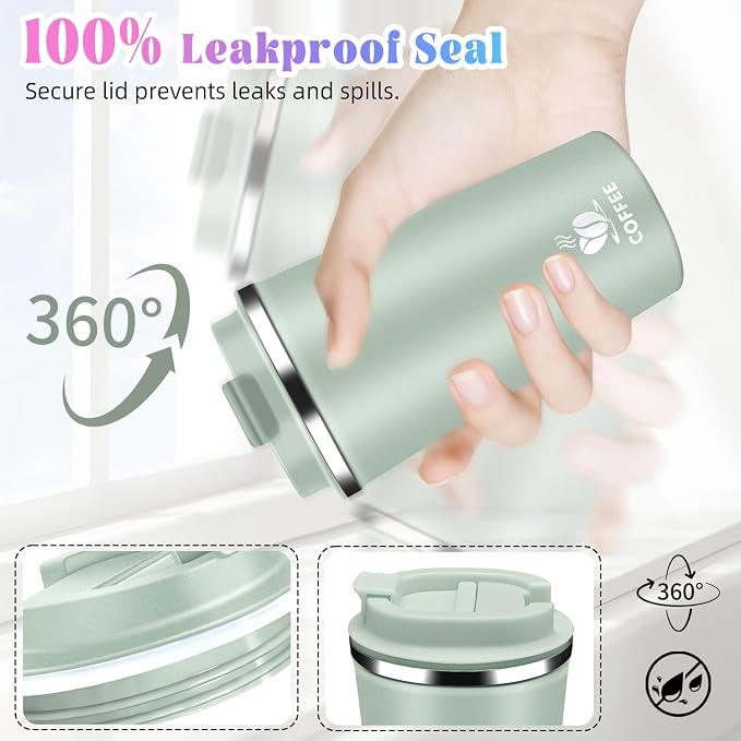 17oz Insulated Travel Coffee Mug with Flip Lid – Leakproof Stainless Steel Insulated Coffee Tumblers, Reusable Coffee Cup for Hot & Cold Drinks, Perfect for Camping & On-the-Go - Image 2