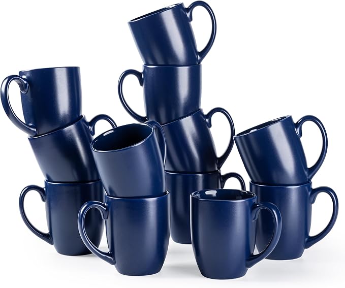 AmorArc 12 OZ Coffee Mugs, Matte Blue Coffee Cups with Large Handle for Man, Woman, Ceramic Coffee Mugs Set of 12 for Latte/Cappuccino/Cocoa/Milk, Dishwasher & Microwave Safe by AmorArc