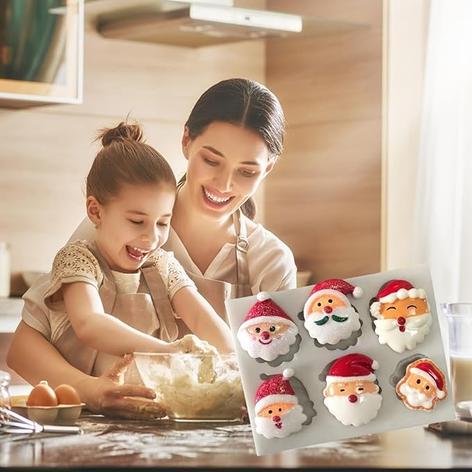 1 Pcs Santa Claus Christmas Silicone Molds for Chocolate 6-Cavities Candy Silicone Mold Ice Cube Molds for Dessert Soap Jello Ice Wax Melt Christmas Holiday Party Baking Cake Decor Mold