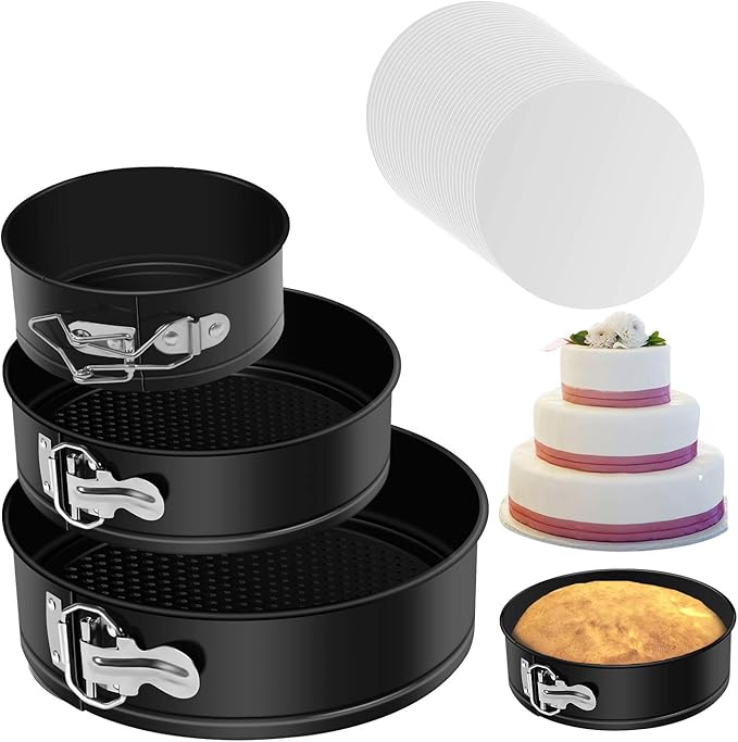 MASSUGAR 4 7 9 Inch Springform Pan, Non-stick Leakproof Cheesecake Pan, Spring Form Pans for Cheesecake, Round Cake Pans for Baking with Removable Bottom and 50Pcs Parchment Paper by MASSUGAR