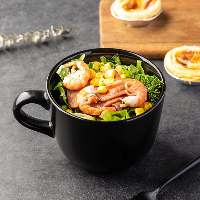 AmorArc 24 oz Soup Mugs with Handles, Jumbo Ceramic Bowls Mugs Set with handles for Coffee Cereal Cappuccino Snacks, Microwave&Dishwasher safe Soup Cups for Meal-Black - Image 8