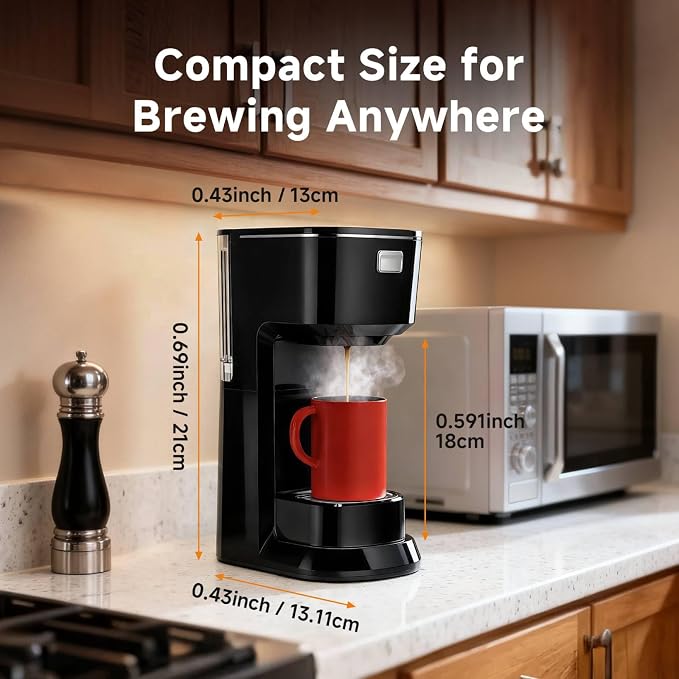 Coffee Maker, Single Serve Brewer for K Pods & Ground-Black | 2 in 1, 6-24oz and 2-4 Mins Rapid Brew, Compact Coffee Machine for Kitchen Office RV Camping - Image 7