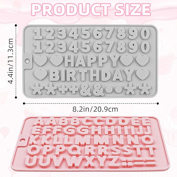 2PCS Silicone Letter Molds and Number Chocolate Molds,Reusable Alphabet Chocolate Candy Molds for Baking Candy Gummy Birthday Wedding & Holiday Party Desserts(pink and blue)