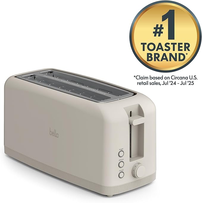 bella 4 Slice Slim Toaster, Fits-anywhere™ Kitchenware, 6 Setting Shade Control with Reheat & Cancel Buttons, Fits Sourdough, 10” Long Slot, Anti Jam & Auto Shutoff, 900 Watt, Oatmilk - Image 4